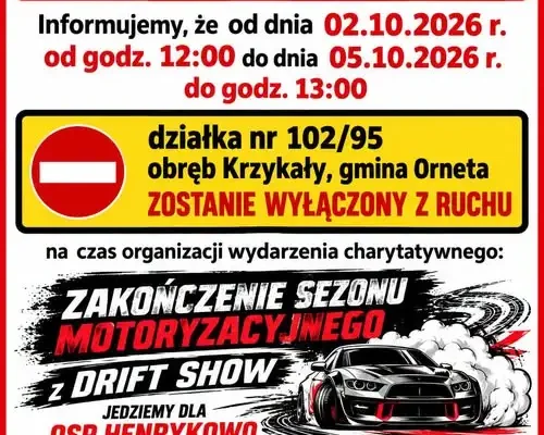 Zamknięcie terenu w Krzykałach na czas wydarzenia motoryzacyjnego