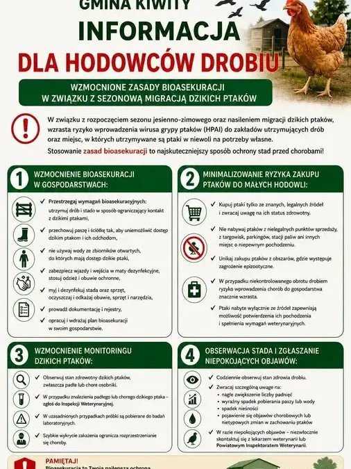 Ostrzeżenie przed grypą ptaków i rzekomym pomorem drobiu w powiecie lidzbarskim