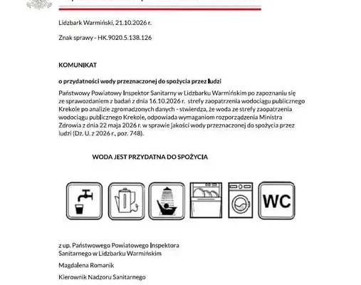 Woda z wodociągu Krekole ponownie przydatna do spożycia – komunikat sanepidu