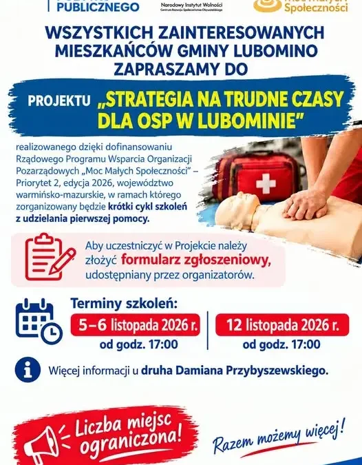 Bezpłatne szkolenia z pierwszej pomocy w Lubominie – zapisy do 29 października