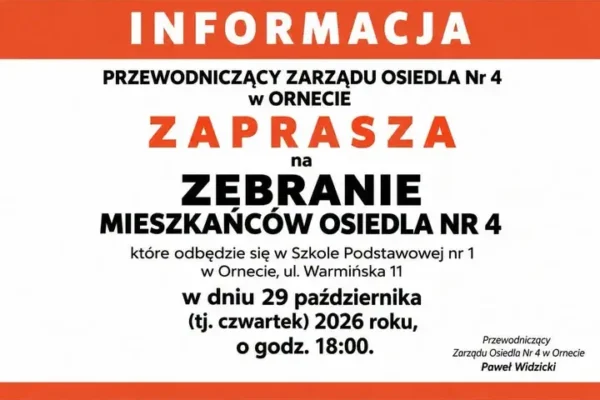 Orneta: mieszkańcy Osiedla nr 4 zaproszeni na zebranie 29 października