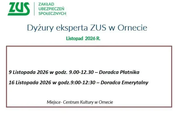 ZUS w Ornecie: bezpłatne konsultacje dla płatników i emerytów w listopadzie