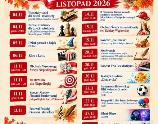 Listopad w Ornecie – Miasto Smoka zaprasza na miesiąc pełen wydarzeń