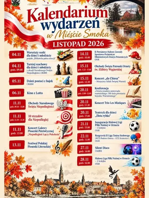 Listopad w Ornecie – Miasto Smoka zaprasza na miesiąc pełen wydarzeń